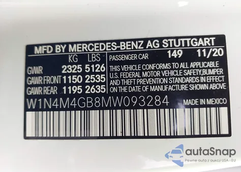 2021 Mercedes-Benz Glb 250 z USA, uszkodzony, nr VIN W1N4M4GB8MW093284